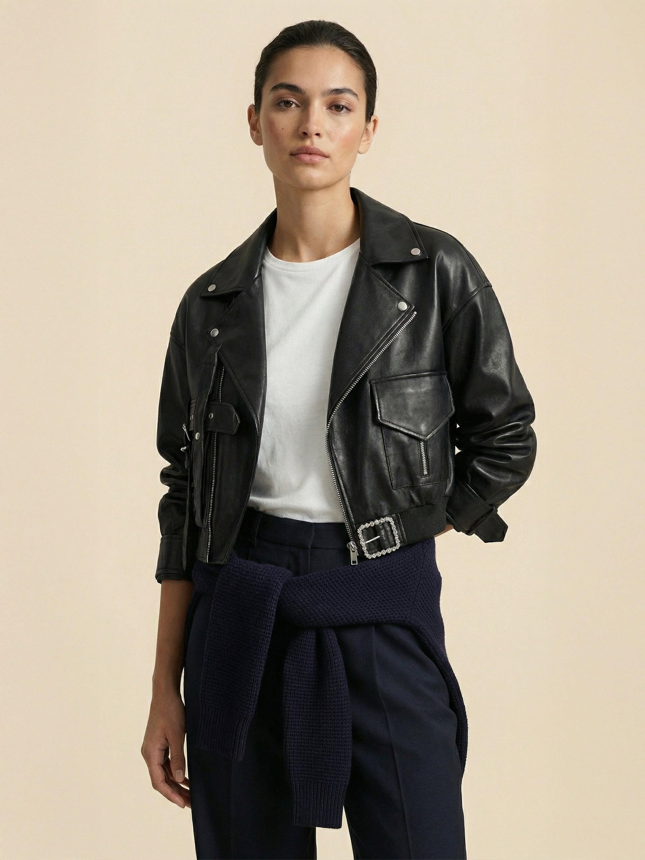 Midnight Cropped Leather Jacket