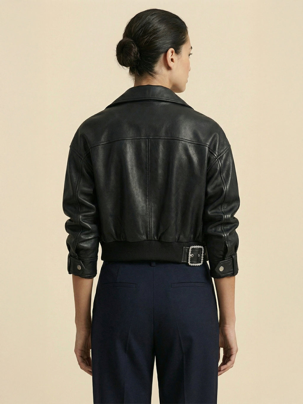 Midnight Cropped Leather Jacket