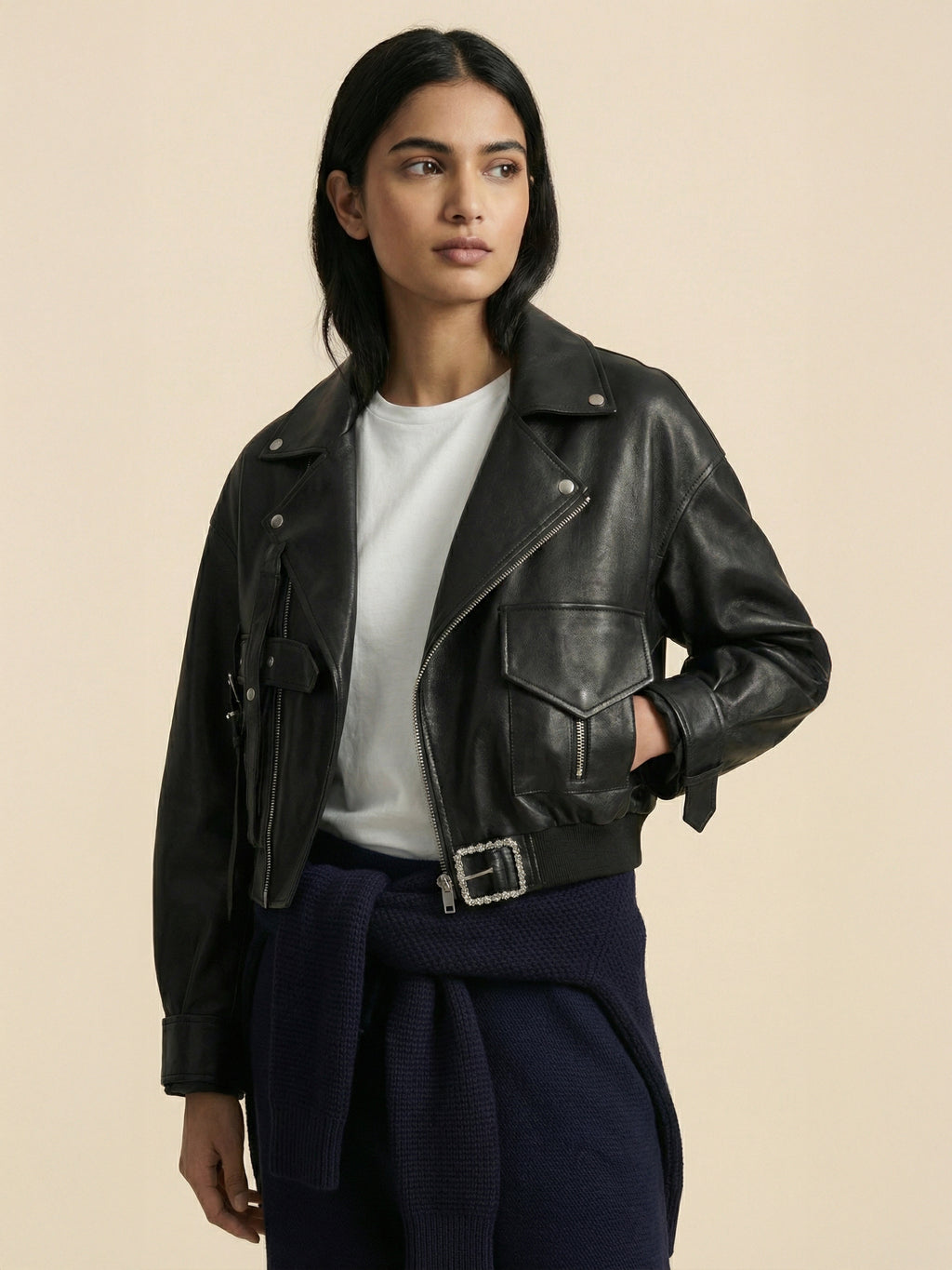 Midnight Cropped Leather Jacket
