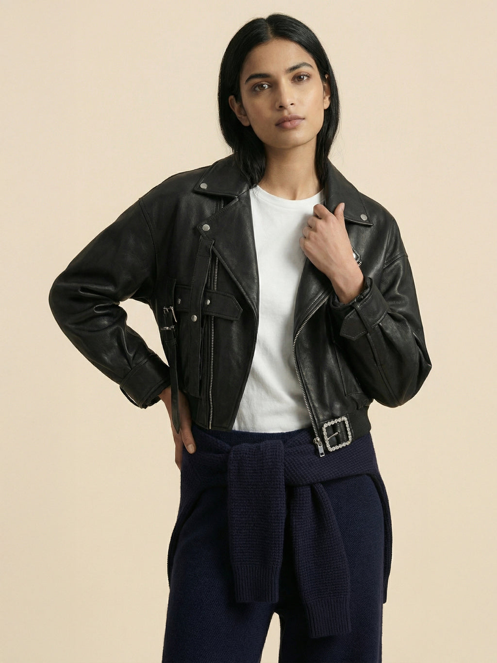 Midnight Cropped Leather Jacket